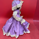 Vintage Fabric Cloth Small 12" Doll Toy Hand Painted Lace Dress Purple