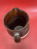 Vintage Stoneware Pitcher Pottery Brown Upper Natural Cream Lower 9”