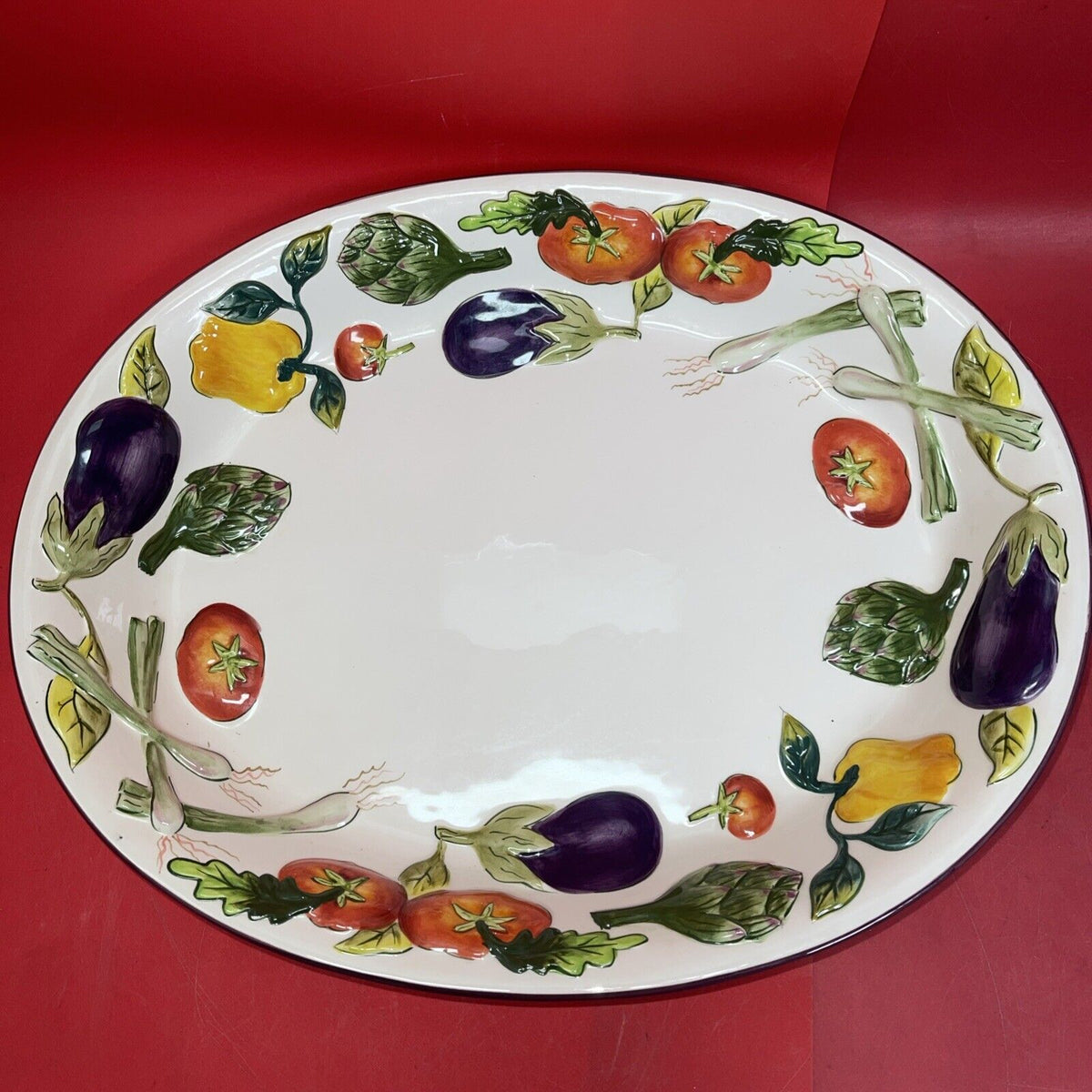 CLAY ART OVAL SERVING PLATTER / TRAY "ROMA"  VEGETABLES STONELITE HAND PAINTED