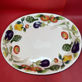 CLAY ART OVAL SERVING PLATTER / TRAY "ROMA"  VEGETABLES STONELITE HAND PAINTED