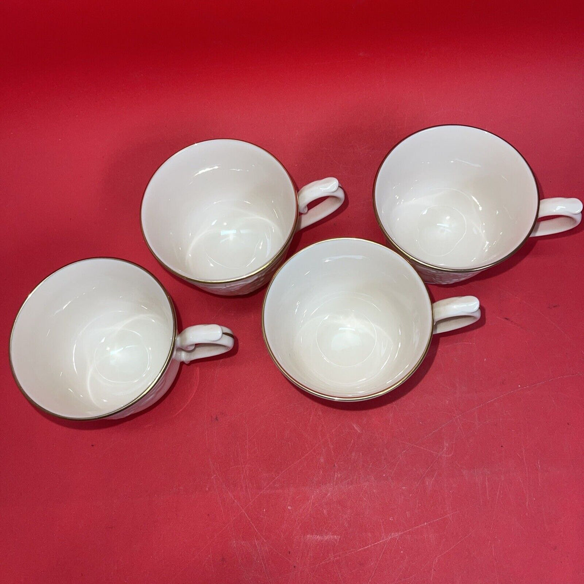 Lenox Fruits Of Life Tea 4 Cups & 3 Saucers, Creamer, Gold Trim