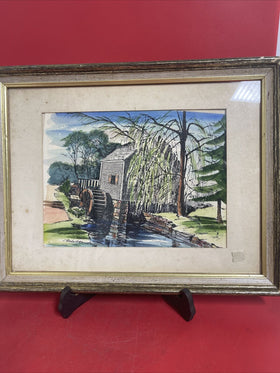 CAPE COD WATERCOLOR ROBERT BROOKS OLD BREWSTER MILL FRAMED LISTED ARTIST