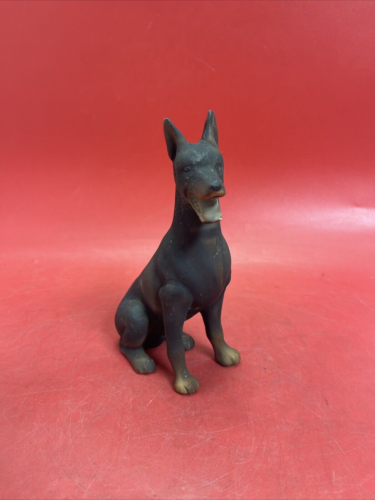Vintage Black Doberman Pinscher  Sitting Dog Sculpture