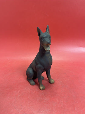 Vintage Black Doberman Pinscher  Sitting Dog Sculpture