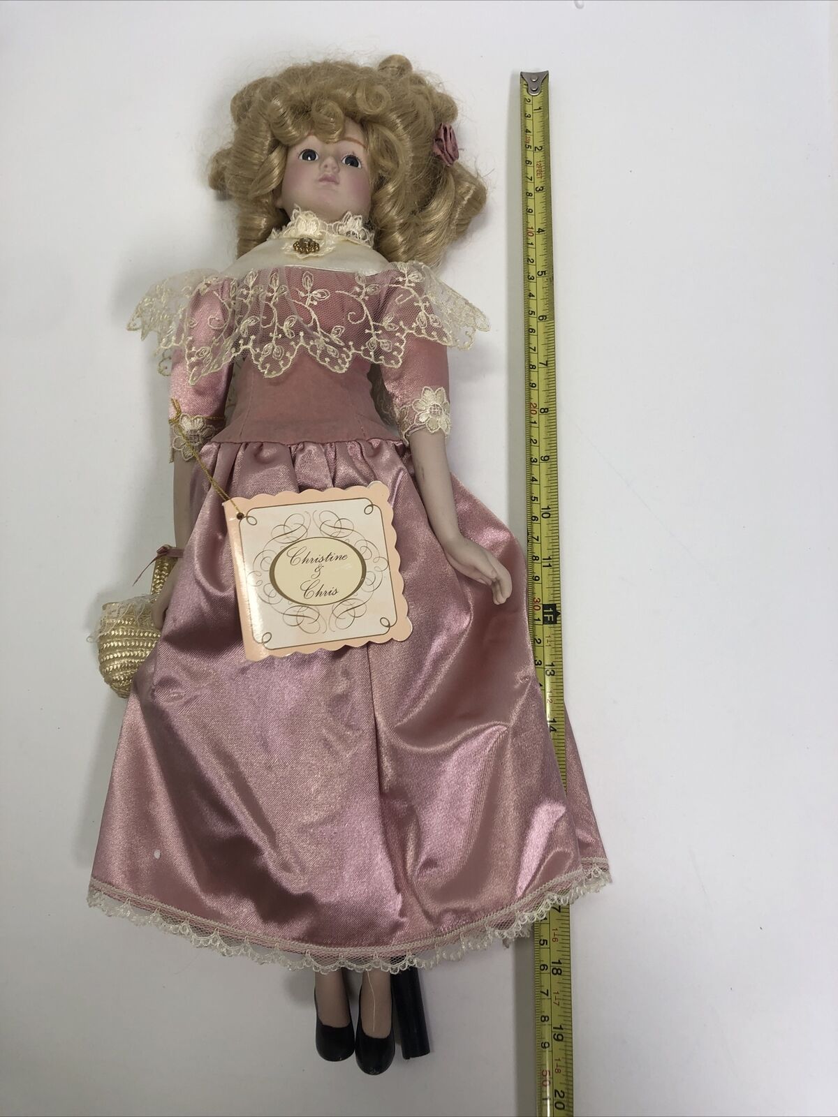 1992 Porcelain Doll Katherine & Kathy - Blond Pink Dress just one