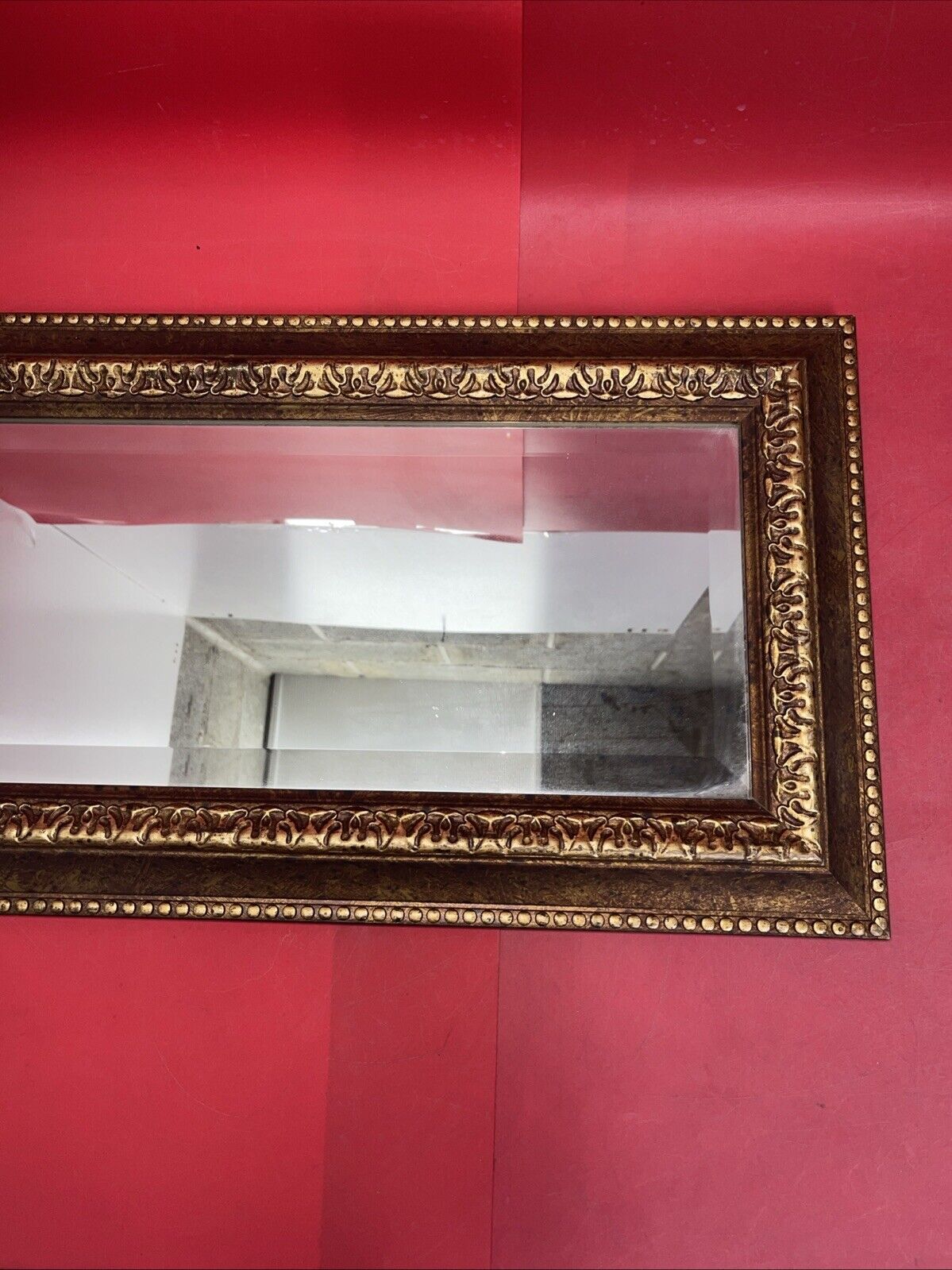 Vintage Art Deco Wall Mirror with Gilt, Wood Frame 20"x8