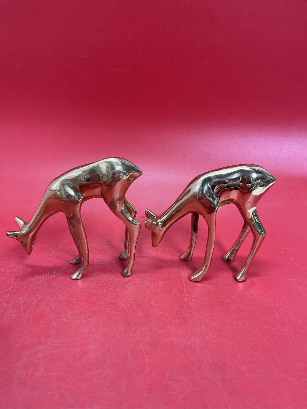 Vintage Mid-Century Modern Solid Brass Stag, Hind and Doe Figurines