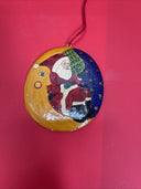 Vintage Half Moon Santa Wood Ornament Hand Painted Folk Art Flat Star Night