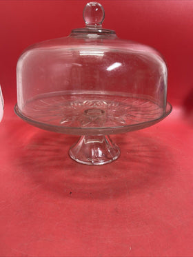 ANCHOR HOCKING GLASS 2 PIECE CANFIELD FOOTED CAKE DOME LID PLATE SET 1600/86