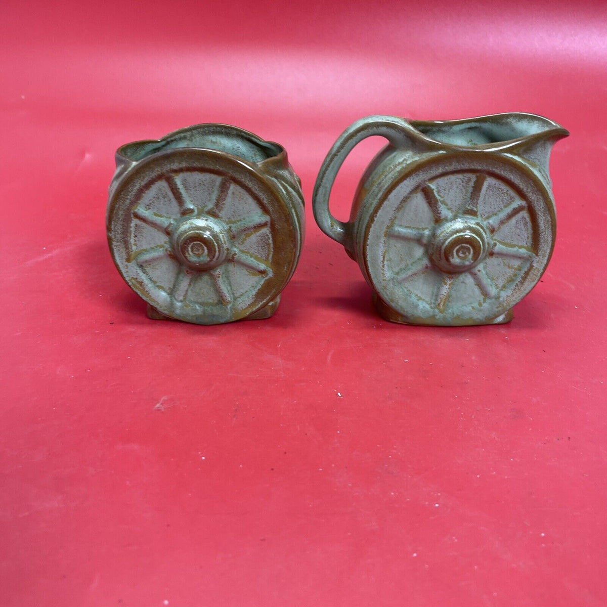 Frankoma pottery wagon wheel creamer & Toothpick Holder MCM Vintage Desert Sand 