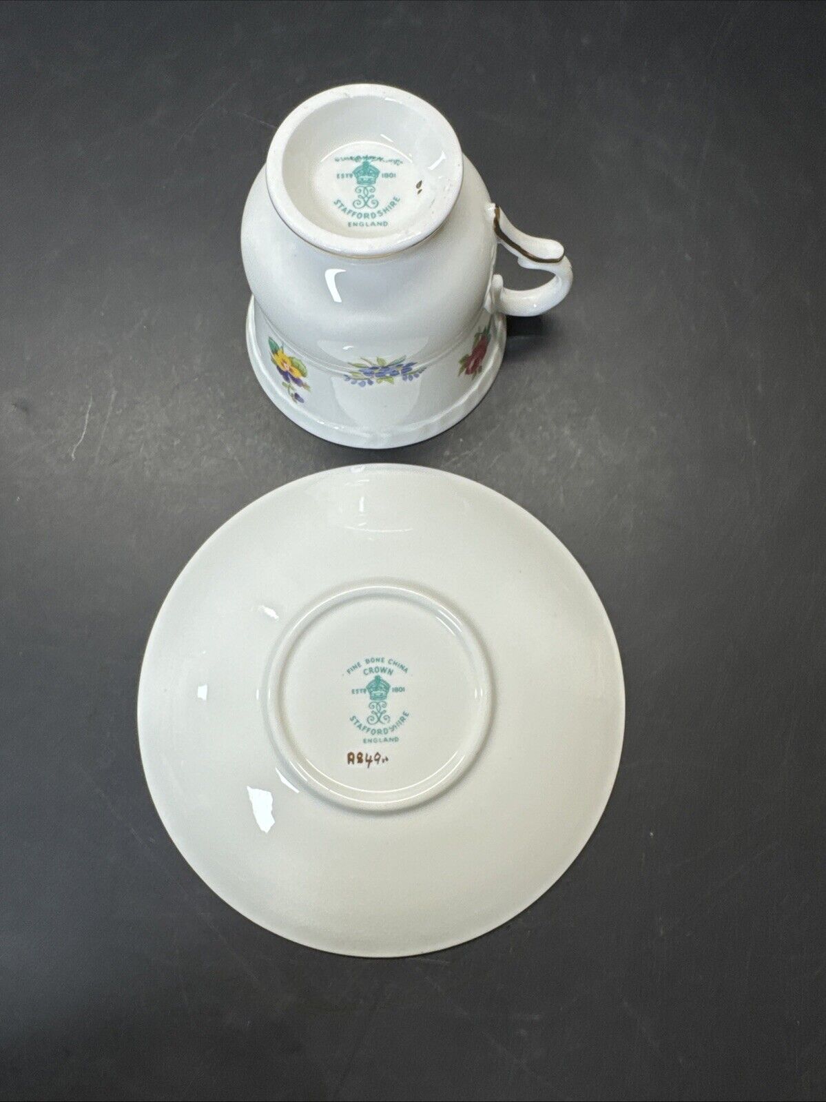 Staffordshire Bone China Crown Tea Cup & Saucer/ Set Of 2
