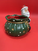 VINTAGE CHRISTMAS SANTA W/LARGE TOY GIFT SACK BAG CERAMIC CANDY DISH PLANTER