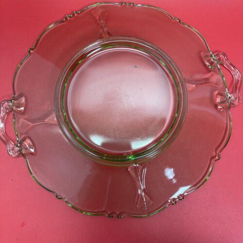 Vintage Green Glass Double Handle Plate & Candy Vase Green