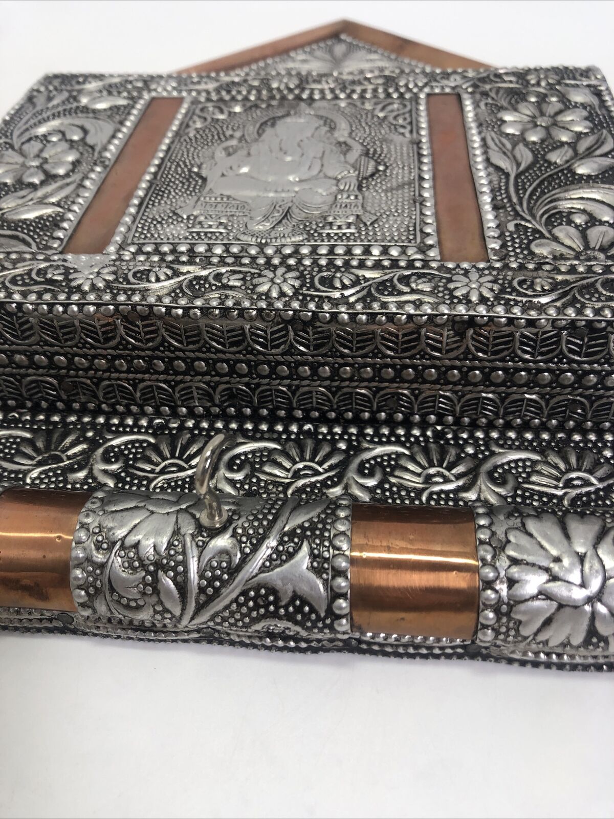 Hammered Metal Hanging Key Case w/ Elephant God Ganesh