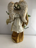 Christmas Ceramic & Fabric Angel Standing Figurine 24” Tall Holiday Decor