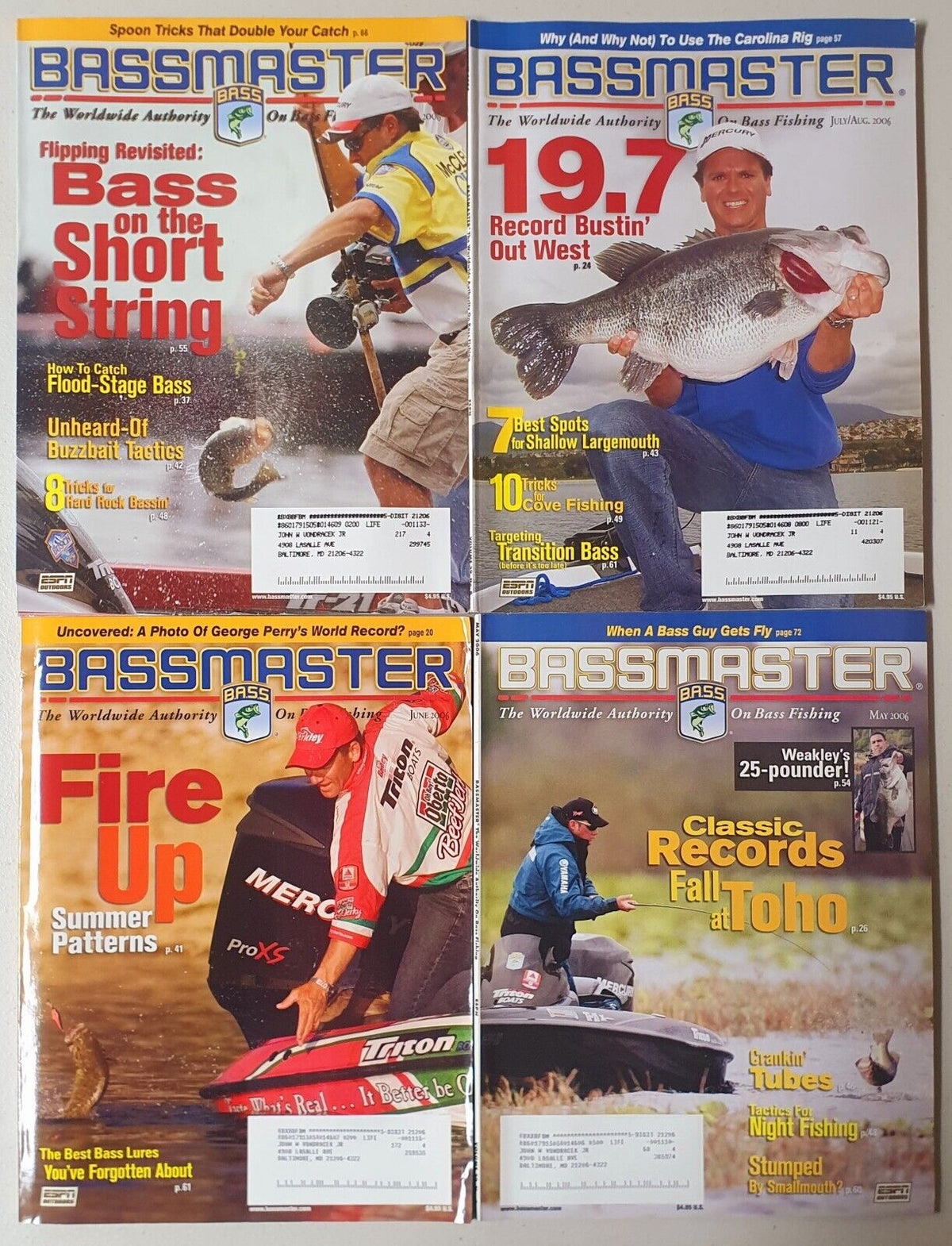 Bass Master magazine Lot of 9 Jan-Oct (2006)