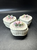 Set Of 3 Floral Trinket Box Flower Design With Lid