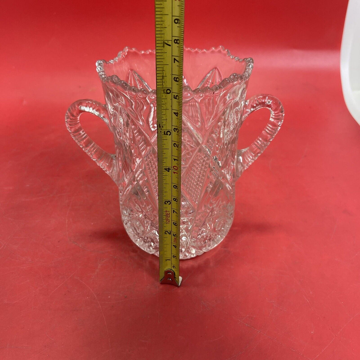 Vintage Double Handled, Cut Glass Bowl ~ American Brilliant 6”