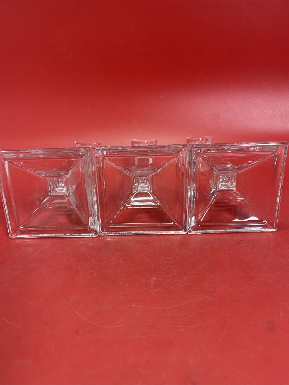 Set of (3) 8" Tall Square Base Glass Candle-stick Holders