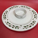NIB PORCELAIN WARE 12" PRETZEL DISH Holly & Berry Pattern w/ Gold Trim, Japan