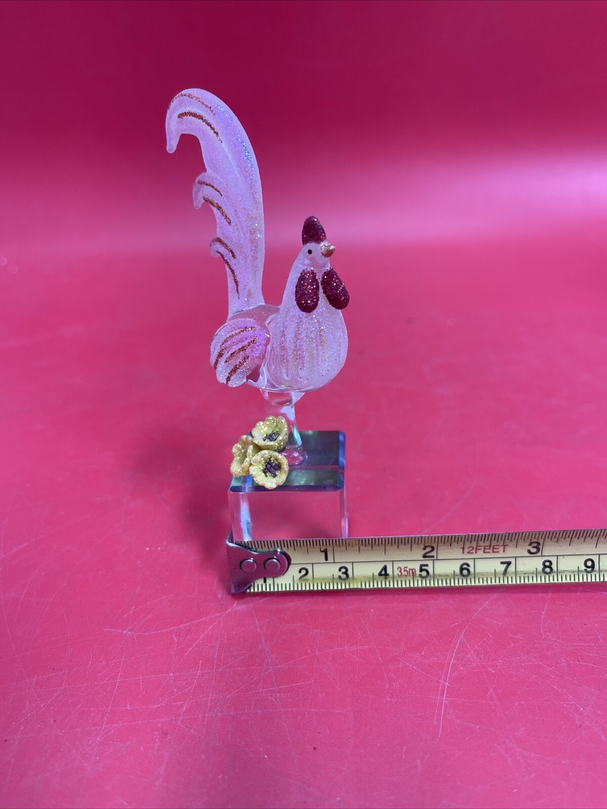 Vintage collectible transparent Rooster figurine