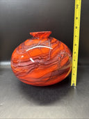 Vintage Art Deco Red Veined Bulbous Glass Ball Vase