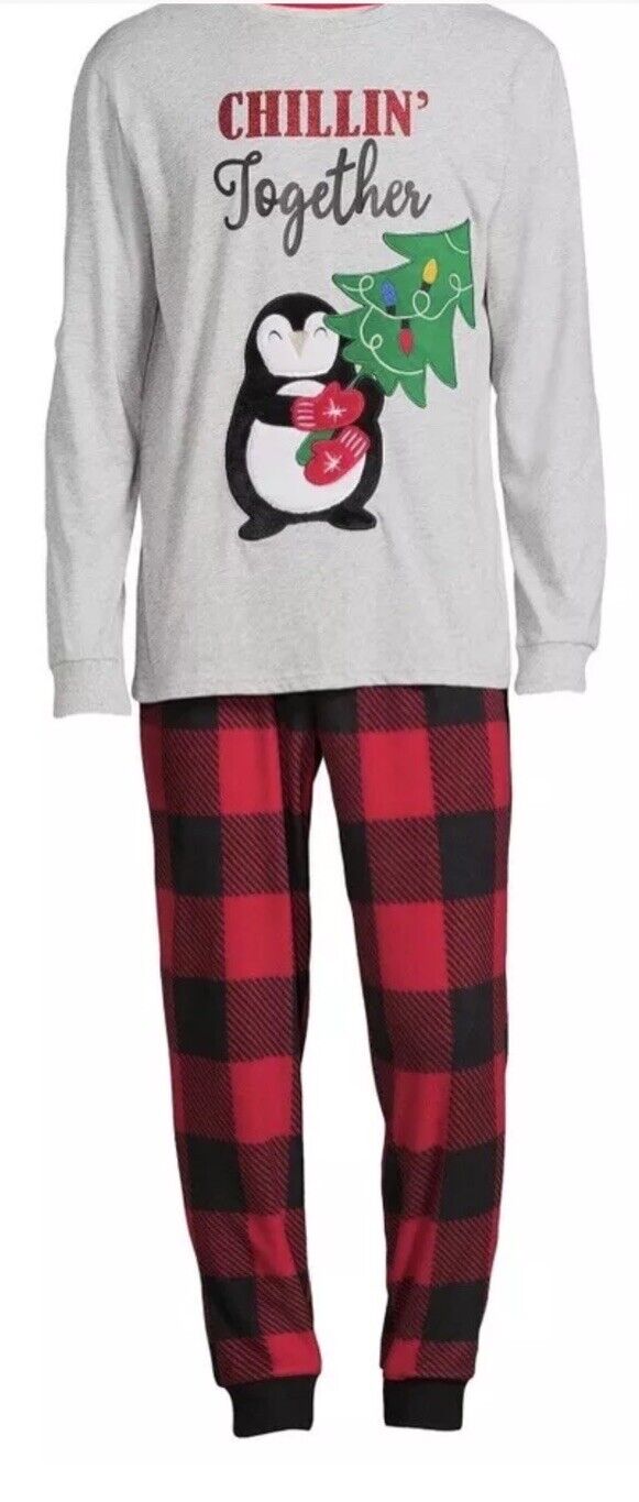 Mens Holiday Time Penguin Family Christmas Pajamas Top Pants Size 3X NWT Fleece