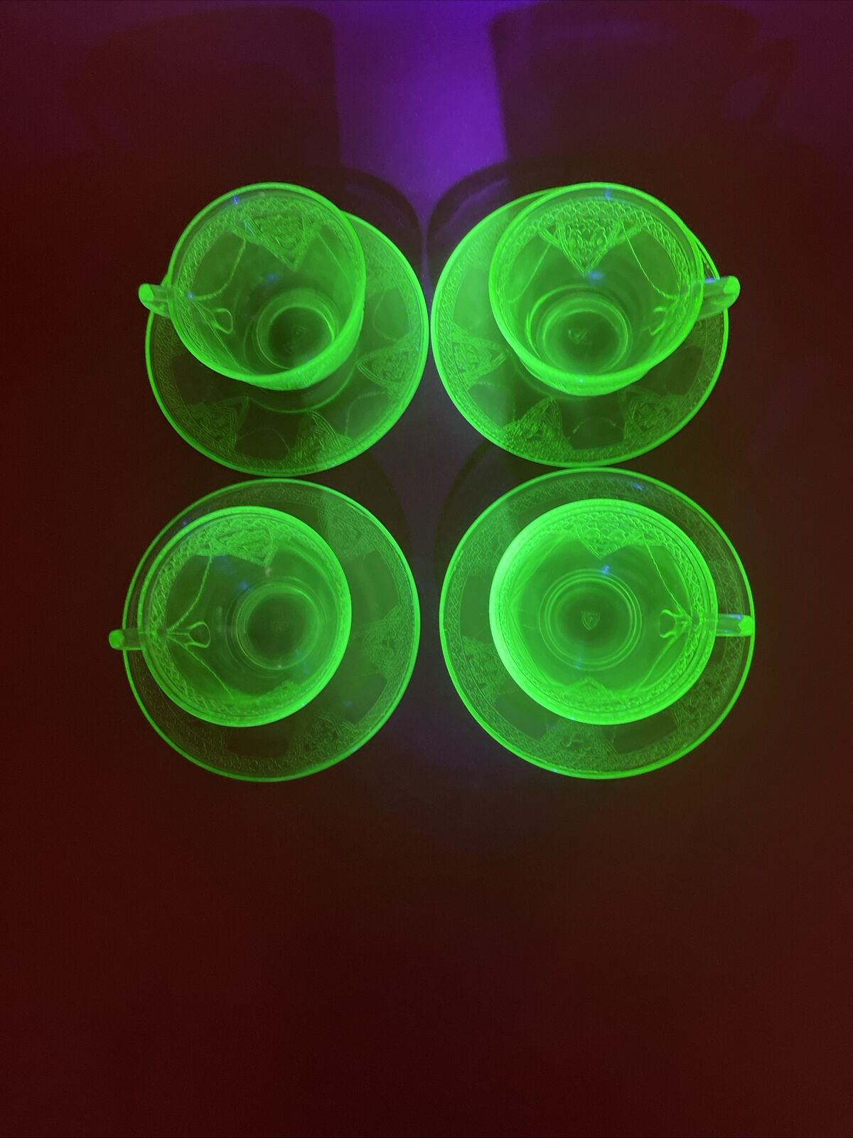 Anchor Hocking Depression Glass Cameo Ballerina Green Uranium Tea Cup & Saucer