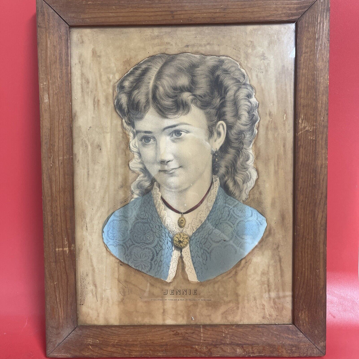 Antique CURRIER & IVES Hand Colored Lithograph "Jennie", NY, Framed