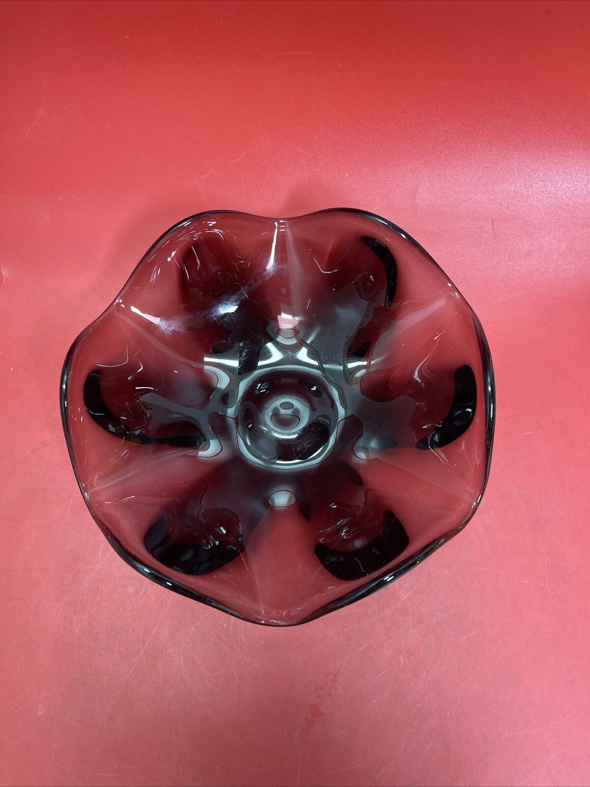 Mid century viking red glass bowl 9 x 3.5”