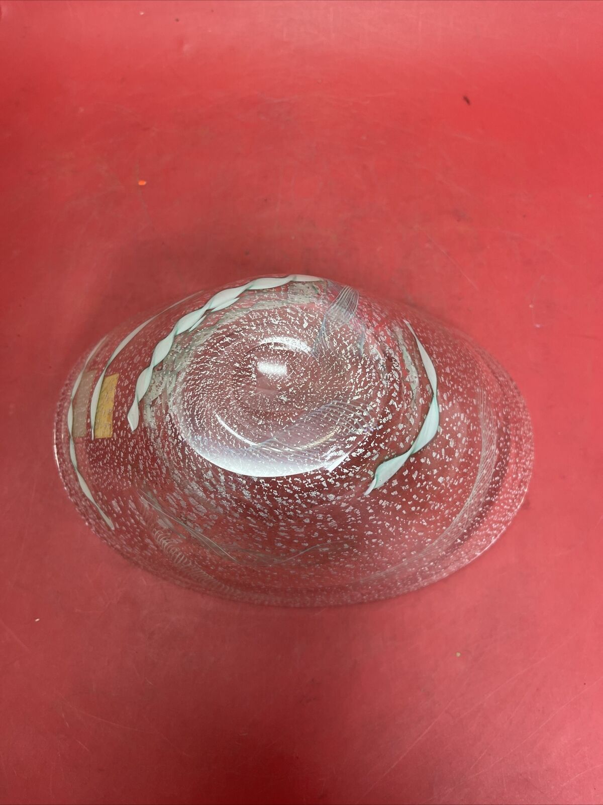 Vintage Italian Venetian  Italy Glass Green& White  Bowl