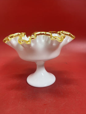 Fenton compote bowl on pedestal with ruffled gold edge