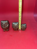 Vintage Solid Brass Owls Set Of 3