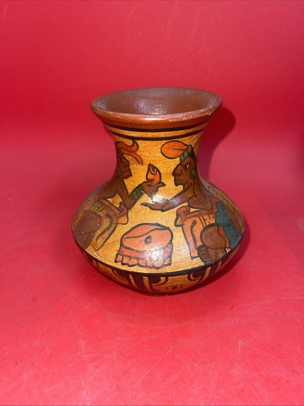 Vintage Hand Painted Aztec Mayan Tribal Art Vases Lot 3