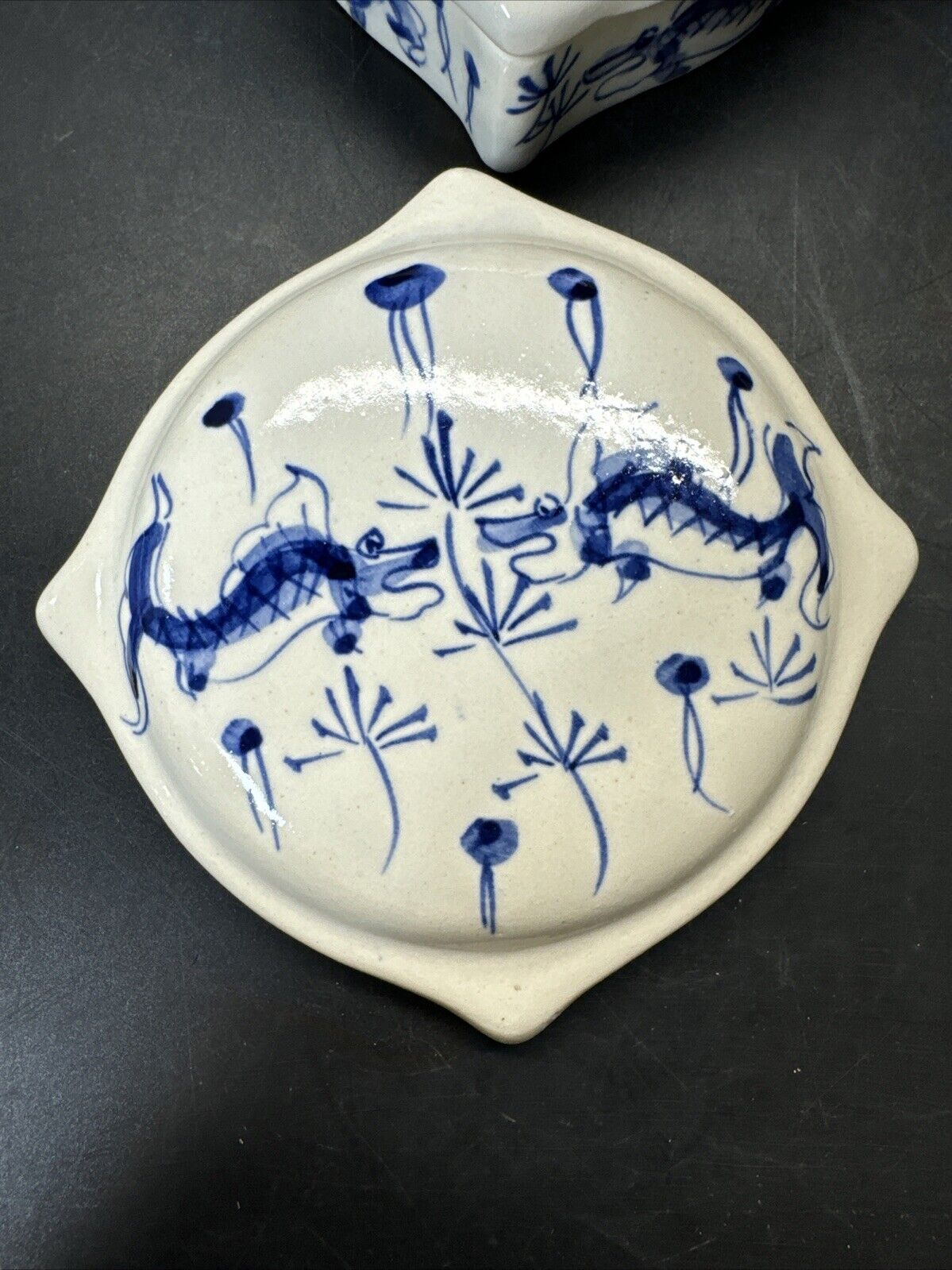 Vintage Koi Fish Trinket Dish w/Lid- Blue on White/ Lot Of 2