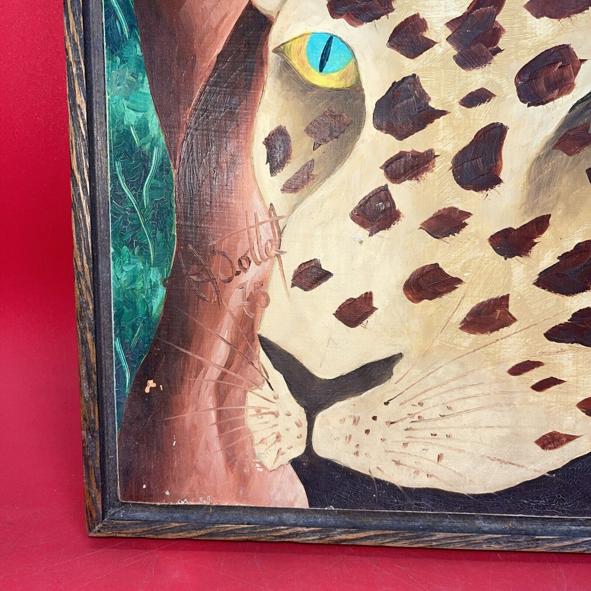 Vintage Painting Tiger Haiti Jungle