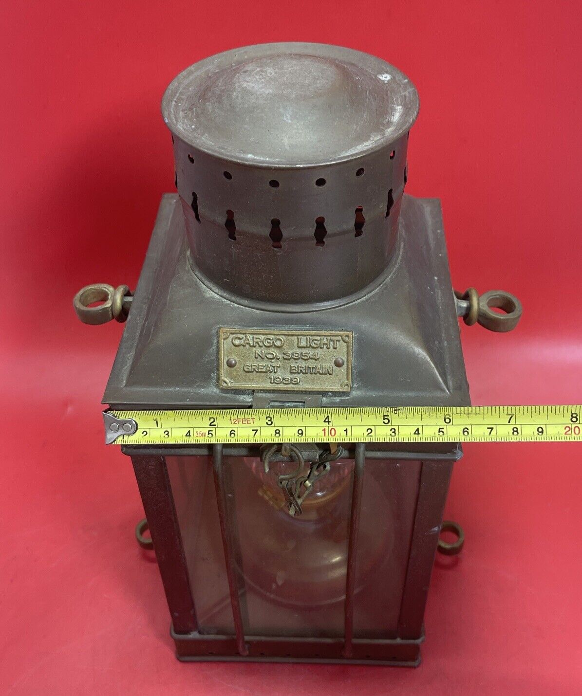 Brass Cargo Light Caged Ship's Barge Lantern Fluid Oil Lamp Nautical #3954 1939