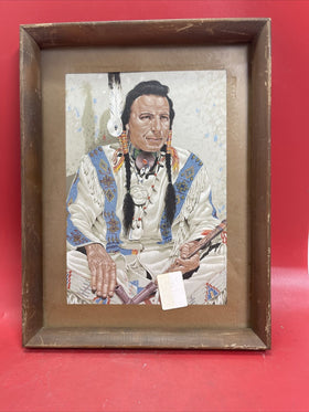 Vintage  Native American Decorative Print In Rustic Wooden Frame