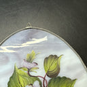 Vintage Oval Sun Catcher Glass Handpainted Floral Purple Violet Pansy