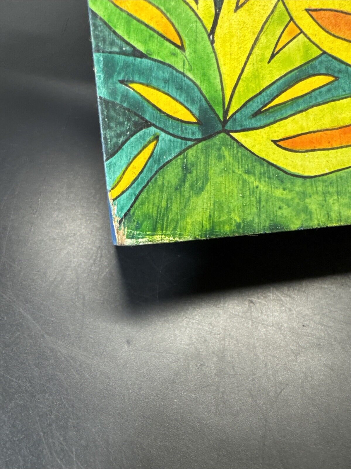 Triptych Acrylic Painting on Wood Abuelo Guarayo