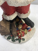 12", 8” Resin Jolly Santa Claus Figurine Holding Teddy Bear With Toys 2Set