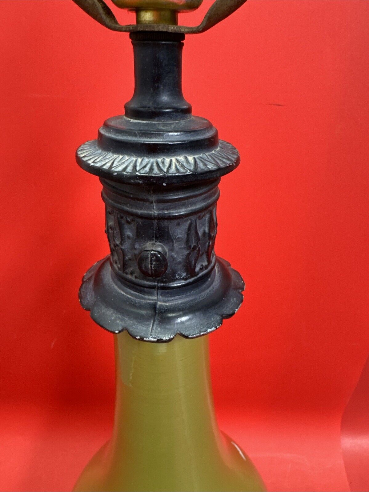 Vintage Gothic Green Porcelain and Brass Table Lamp 29.5” Tall