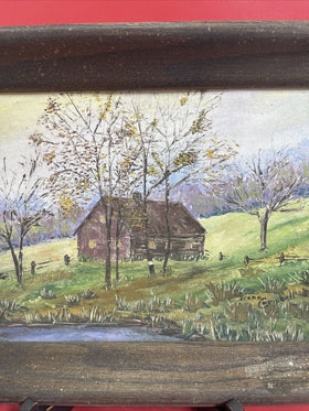 Vintage original "Brown Cottage" painting by Irena Campbell, 1940s