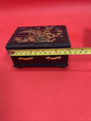 Asian Faux Lacquer Small Jewelry Box w/ Interior Mirror & Red Velvet Lining Lot2