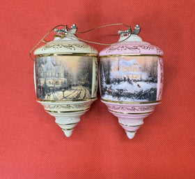 Thomas Kinkade Heirloom Glass Christmas Ornaments Bradford Edition COA/ Lot Of 2