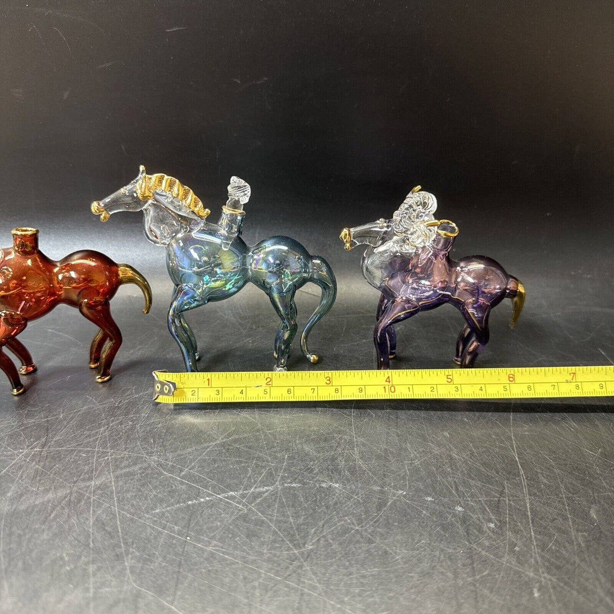 Vintage Hand Blown Glass Horse Perfume Bottles/ Lot Of 3