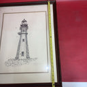 Vintage Pencil Drawing Nautical Lighthouse Art Signed