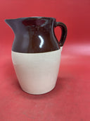 Vintage Stoneware Pitcher Pottery Brown Upper Natural Cream Lower 9”