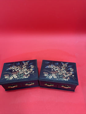 Asian Faux Lacquer Small Jewelry Box w/ Interior Mirror & Red Velvet Lining Lot2