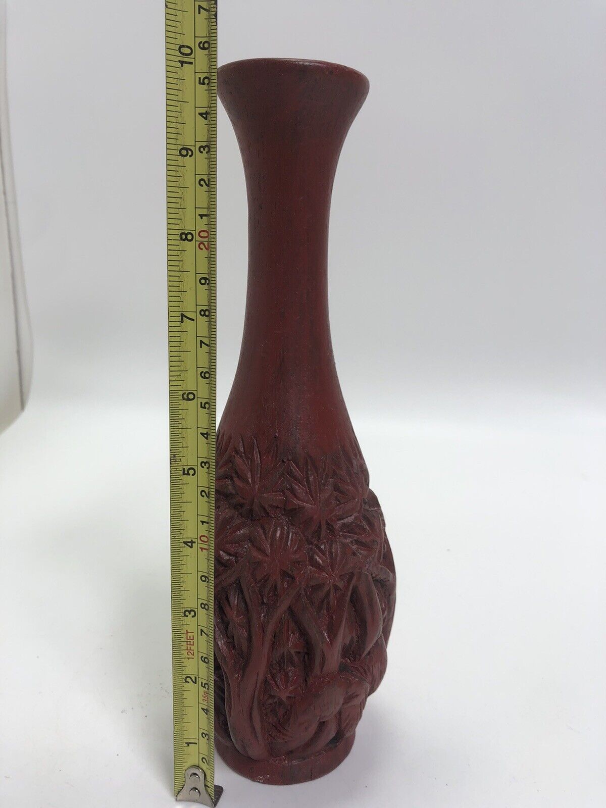 Vase Wood Vessel Handcarved with Palm Trees